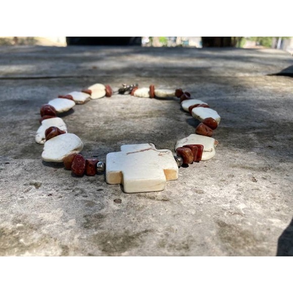 Handmade Brown & Cream Howlite Cross Necklace - Picture 5 of 5